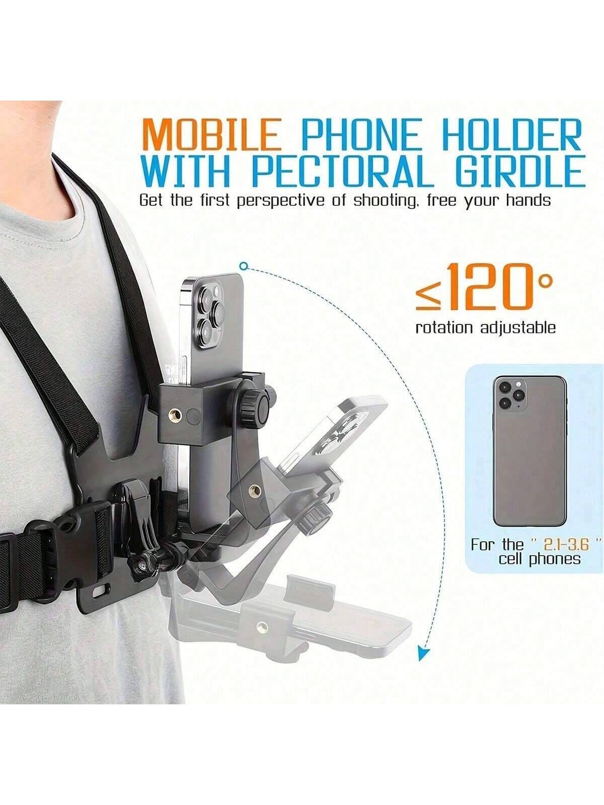 1pc Universal Phone Chest Strap Holder, Suitable For First-Person Shooting, Outdoor Smartphone POV Video Shooting, Phone Clip, Phone Holder Chest Strap Charger Protective Case, Office Essential Digita