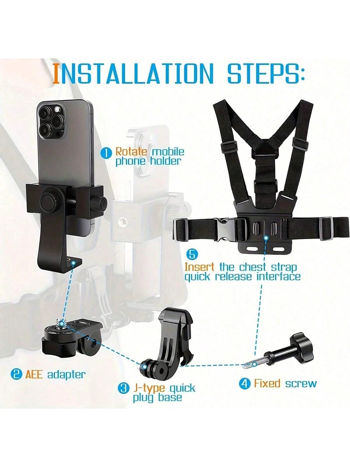 1pc Universal Phone Chest Strap Holder, Suitable For First-Person Shooting, Outdoor Smartphone POV Video Shooting, Phone Clip, Phone Holder Chest Strap Charger Protective Case, Office Essential Digita