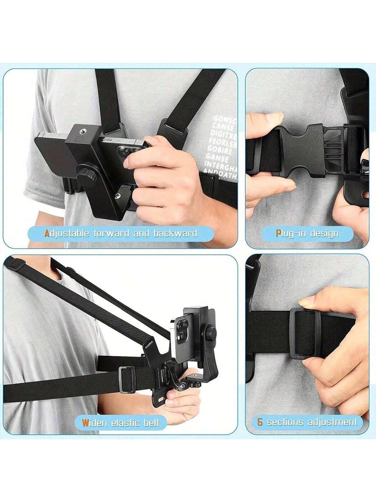 1pc Universal Phone Chest Strap Holder, Suitable For First-Person Shooting, Outdoor Smartphone POV Video Shooting, Phone Clip, Phone Holder Chest Strap Charger Protective Case, Office Essential Digita