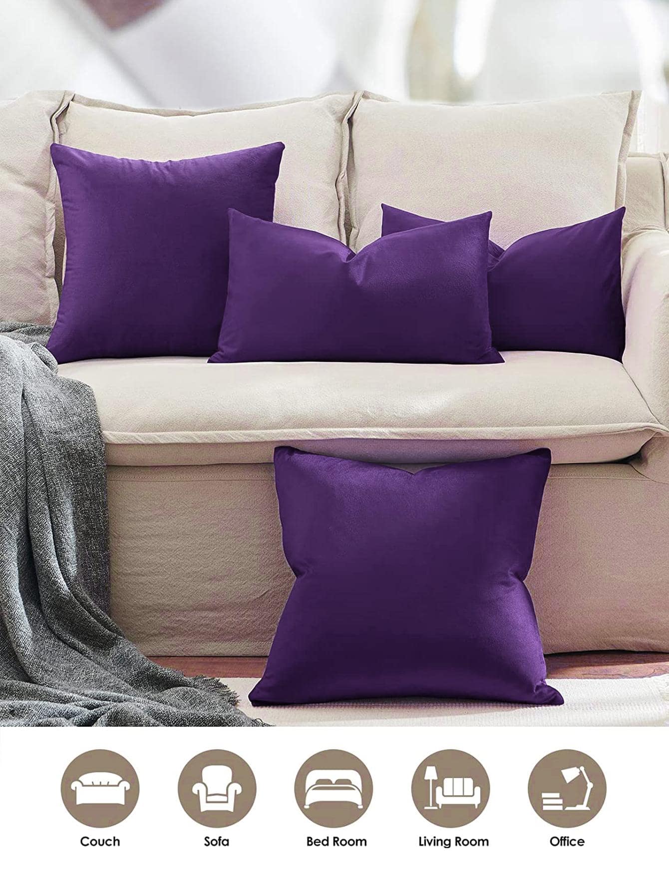 1pc Velvet Decorative Throw Pillow Case, Soft Square Cushion Cover For Sofa Bed Car, 18x18 Inches, Lavender (pillow Insert Not Included)
