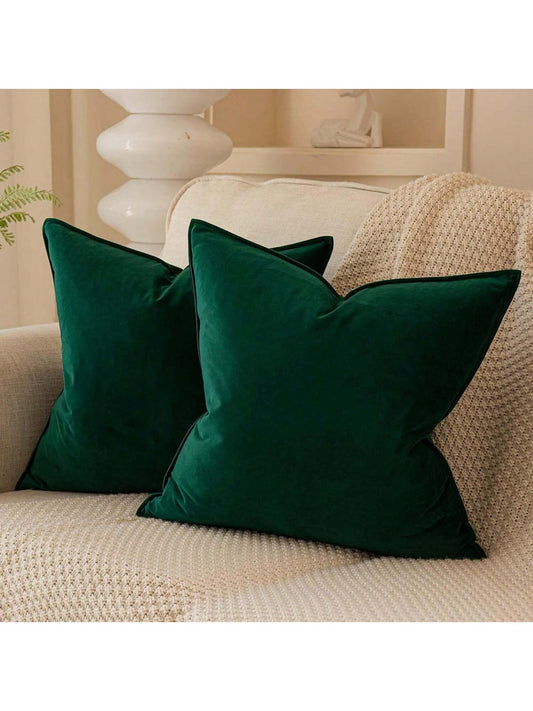 1pc Velvet Edged Square Cushion Cover, Solid Color Design For Sofa, Bedroom, Car, 18" X 18"/ 45cm X 45cm