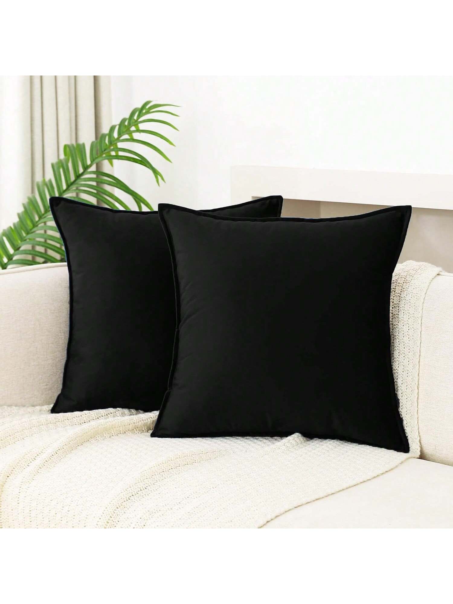 1pc Velvet Edged Square Cushion Cover, Solid Color Design For Sofa, Bedroom, Car, 18" X 18"/ 45cm X 45cm