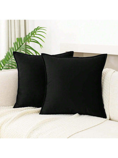 1pc Velvet Edged Square Cushion Cover, Solid Color Design For Sofa, Bedroom, Car, 18" X 18"/ 45cm X 45cm