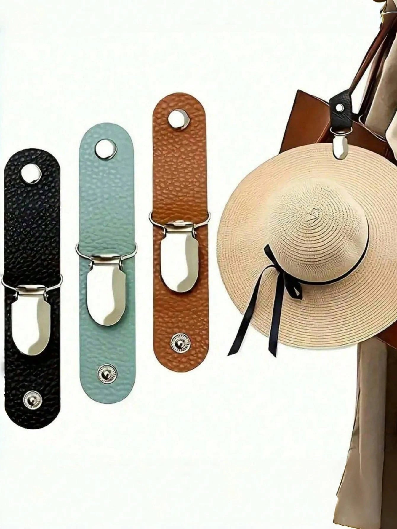 1pc Versatile Leather Hat Clip For Travel & Camping- Securely Fasten The Hat To A Bag Or Suitcase, Green, Black, Brown