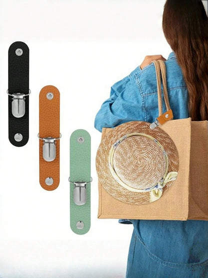 1pc Versatile Leather Hat Clip For Travel & Camping- Securely Fasten The Hat To A Bag Or Suitcase, Green, Black, Brown