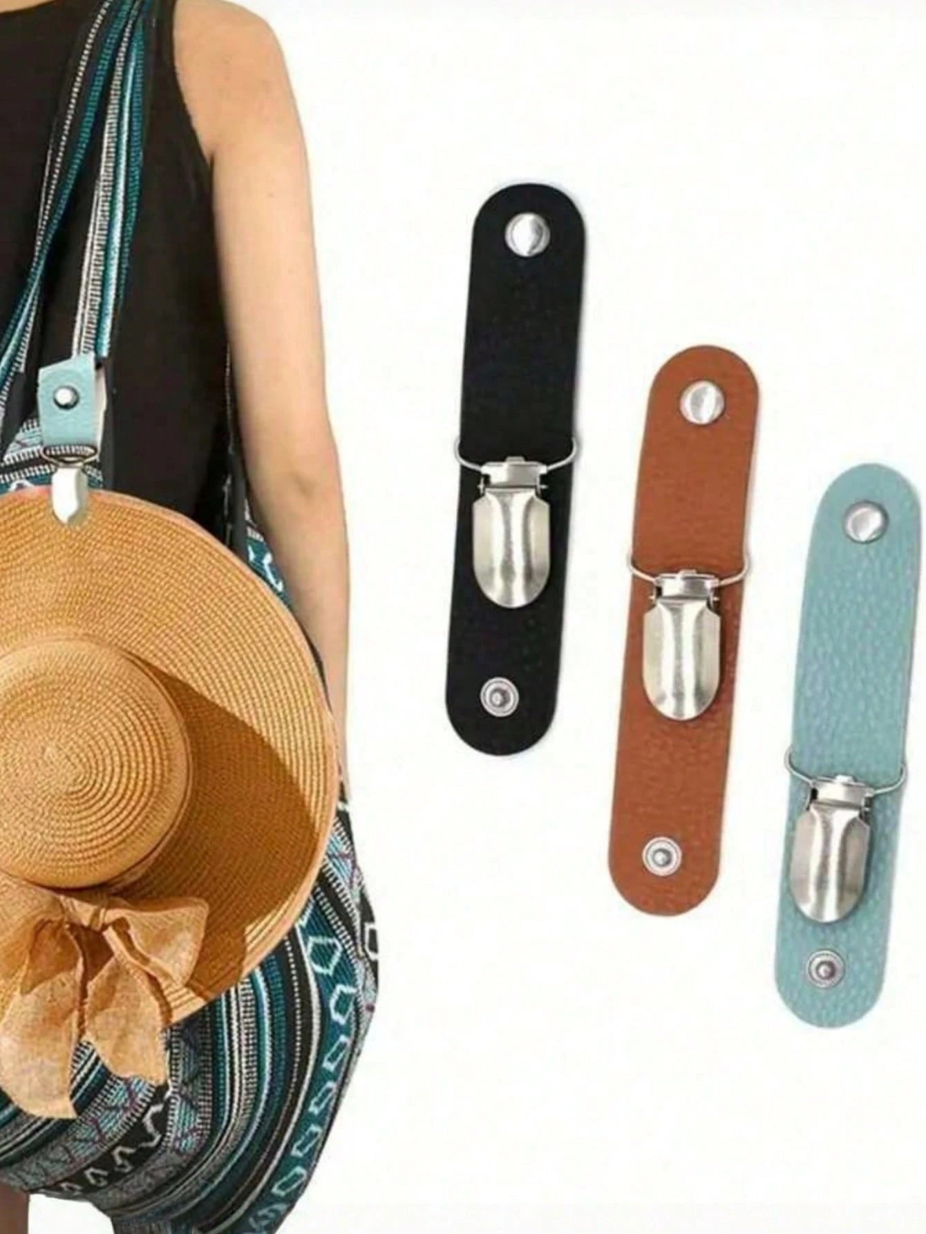 1pc Versatile Leather Hat Clip For Travel & Camping- Securely Fasten The Hat To A Bag Or Suitcase, Green, Black, Brown