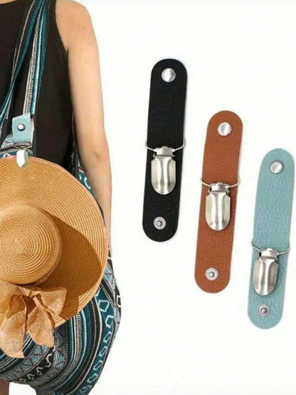 1pc Versatile Leather Hat Clip For Travel & Camping- Securely Fasten The Hat To A Bag Or Suitcase, Green, Black, Brown