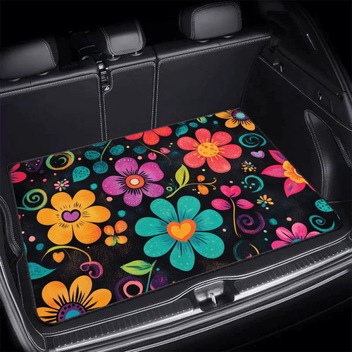 1pc Vibrant Floral Trunk Mat- Anti-Slip, Non-Slip Rubber Foot Pad For Car Interior, Available In Black With Colorful Petal Design, Ideal For Storage And Decor, Trunk Storage Solution|Decorative Trunk