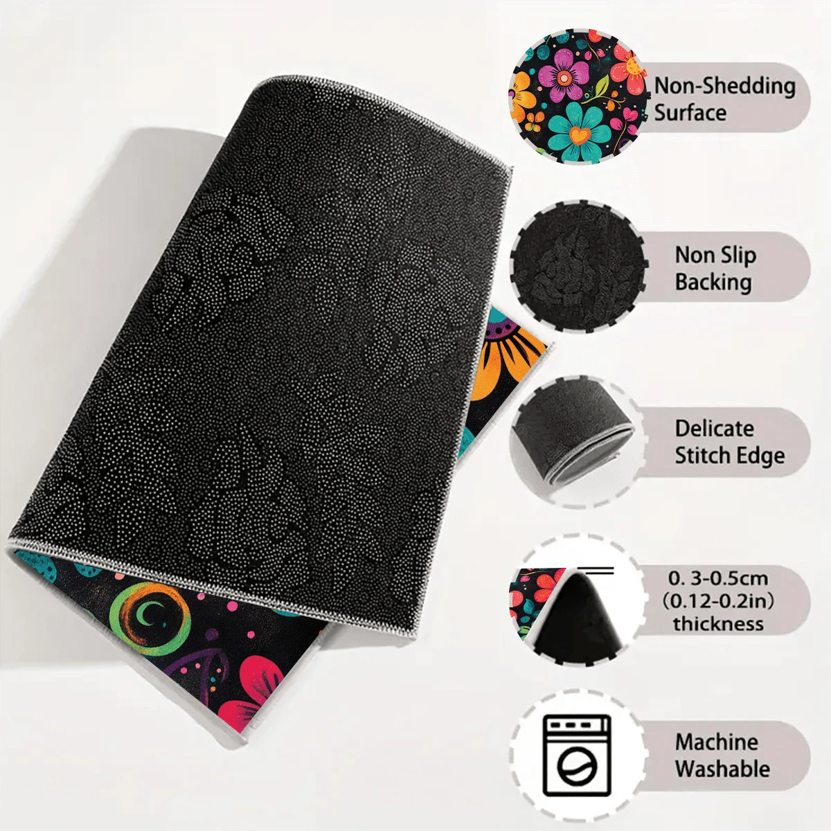 1pc Vibrant Floral Trunk Mat- Anti-Slip, Non-Slip Rubber Foot Pad For Car Interior, Available In Black With Colorful Petal Design, Ideal For Storage And Decor, Trunk Storage Solution|Decorative Trunk