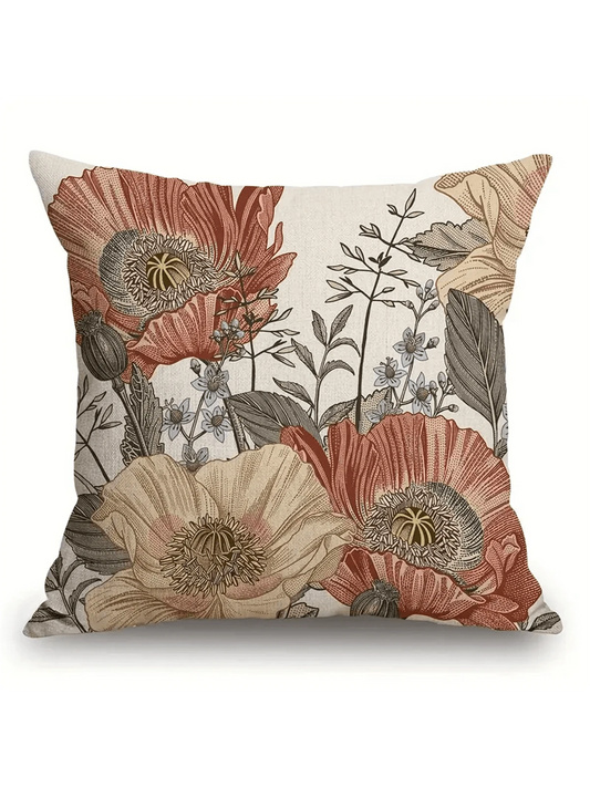 1pc Vintage Floral Decorative Throw Pillow Cover, Farmhouse Style Square Cushion Case, 18x18 Inches, For Sofa Decor