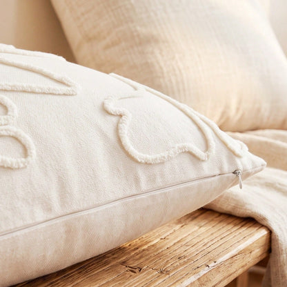 1pc Vintage Floral Embroidered Cushion Cover, Rustic Cream Decorative Pillow Case, Textured Tufted Lumbar Pillow Cover For Sofa, Bed & Couch