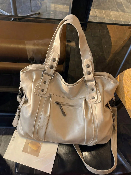 1pc Vintage Large Capacity Handbag, Vintage PU Shoulder Hobo Bag, Women's Casual Handbag And Wallet