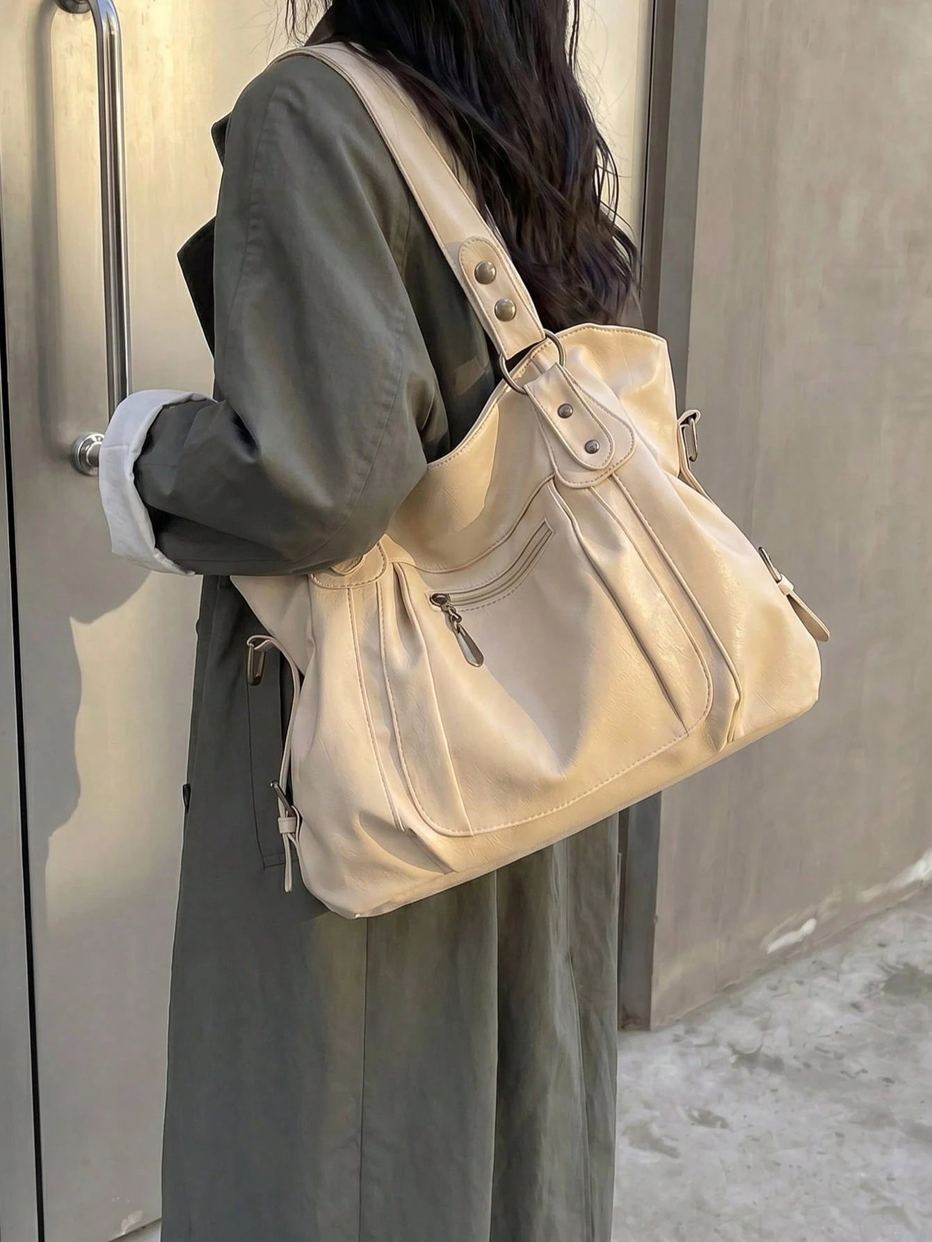 1pc Vintage Large Capacity Handbag, Vintage PU Shoulder Hobo Bag, Women's Casual Handbag And Wallet