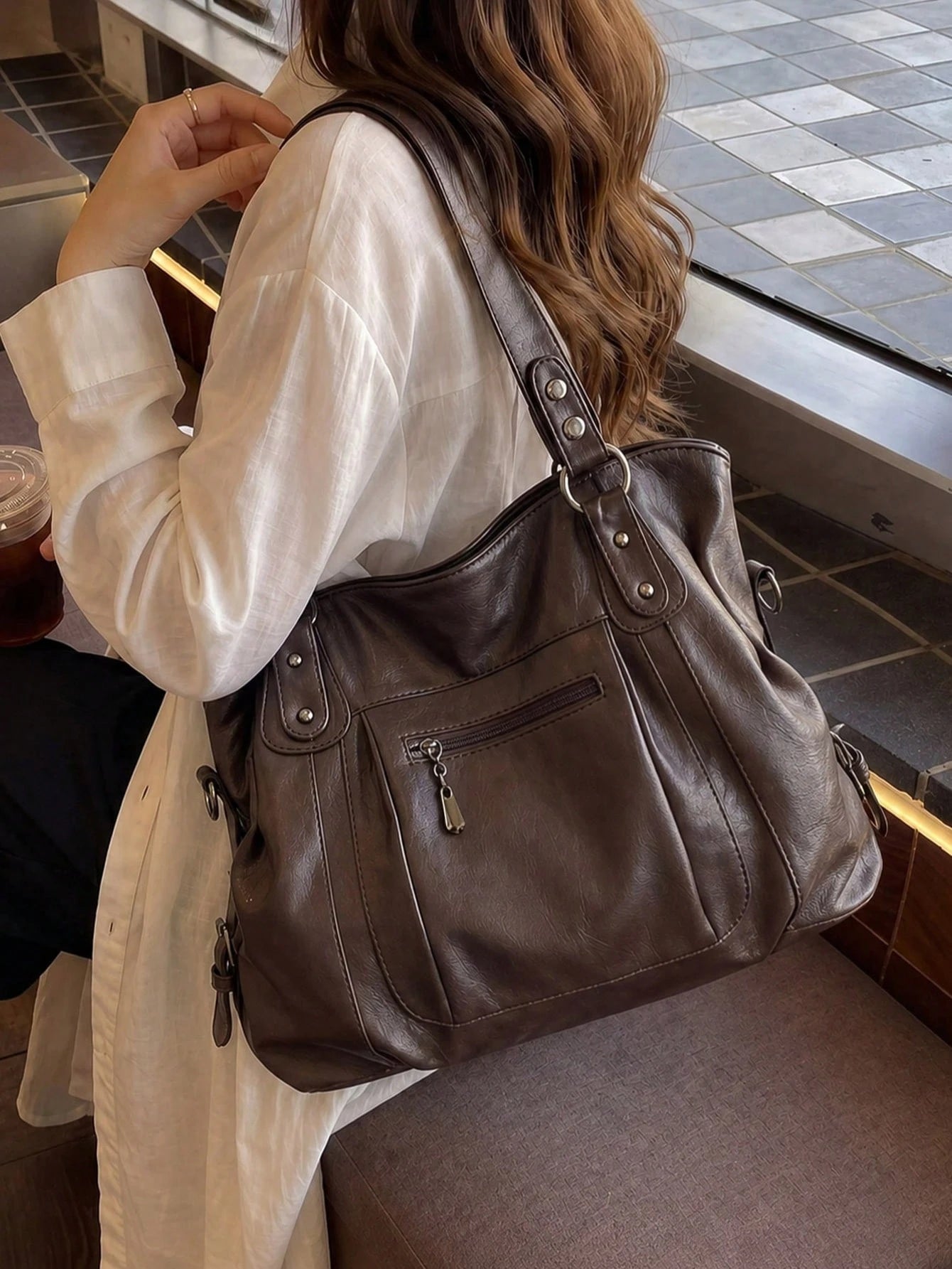 1pc Vintage Large Capacity Handbag, Vintage PU Shoulder Hobo Bag, Women's Casual Handbag And Wallet