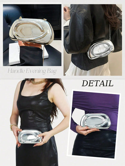 1pc Vintage Metal Box Style Clutch Bag Evening Bag,Formal Party Bag,Gown Bag,Dance Party Bag,Gold Wedding Bag,Bridal Bag, Women's ShoulderCrossbodyBag