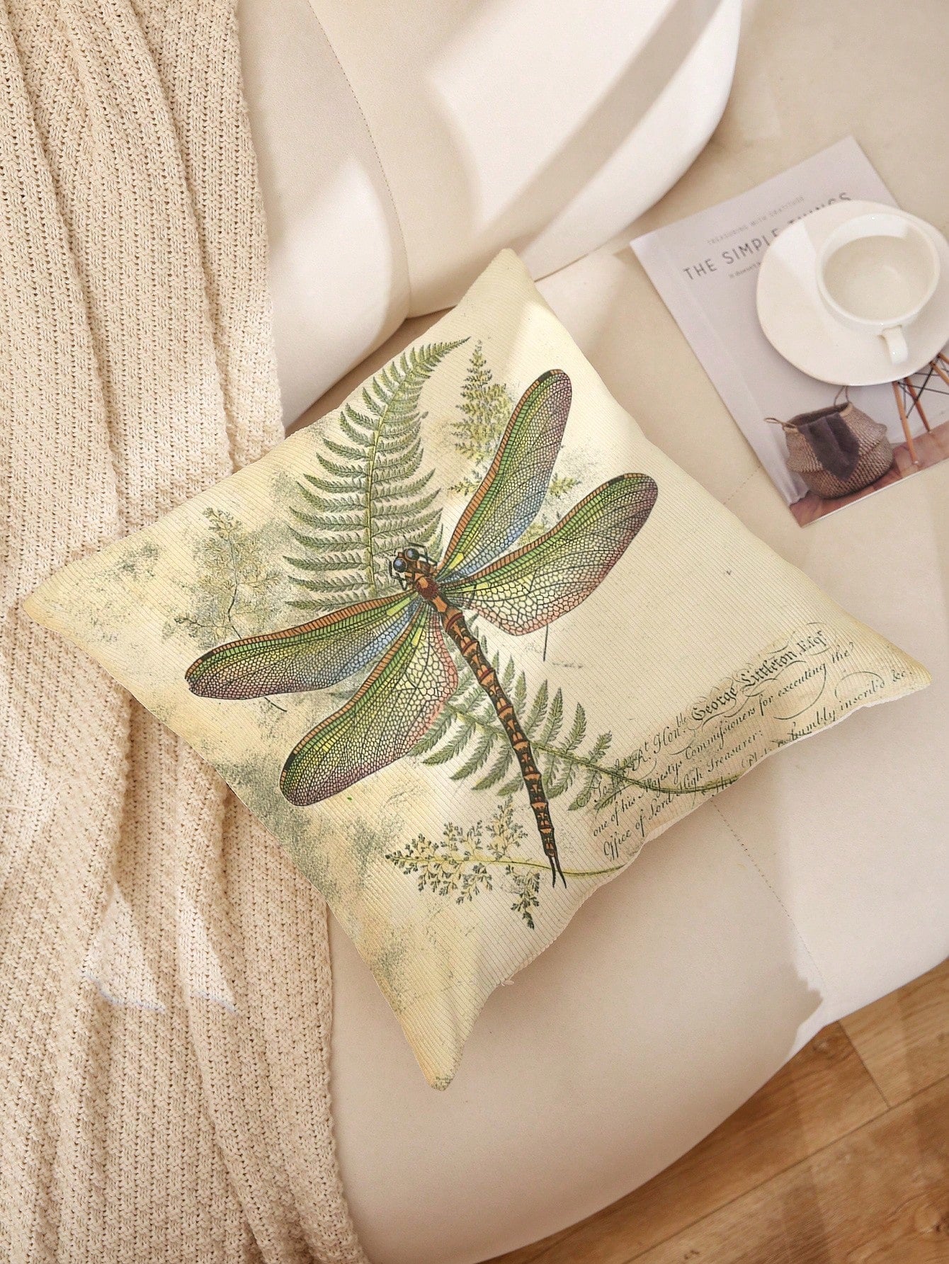 1pc Vintage Plant & Dragonfly Pattern Printed Pillow Cover, Single-Sided Printing, Modern Home Decorative Pillow Case(Does Not Include Filling)