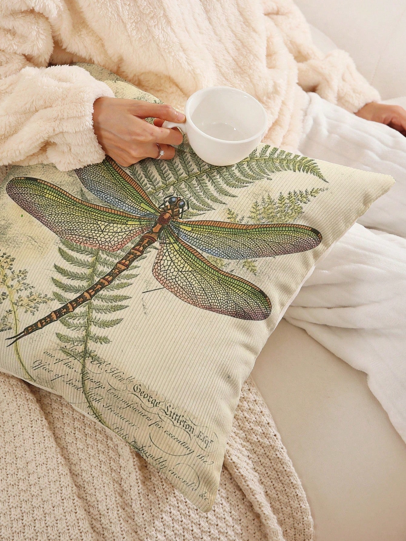 1pc Vintage Plant & Dragonfly Pattern Printed Pillow Cover, Single-Sided Printing, Modern Home Decorative Pillow Case(Does Not Include Filling)