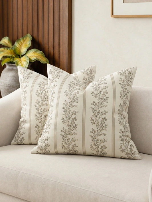 1pc Vintage Throw Pillow Covers, Striped Floral Pillow Cover Botanical Patterned Decorative Cushion Covers Modern Farmhouse Home Decor For Sofa Couch Bed Living Room, Cozy Corner