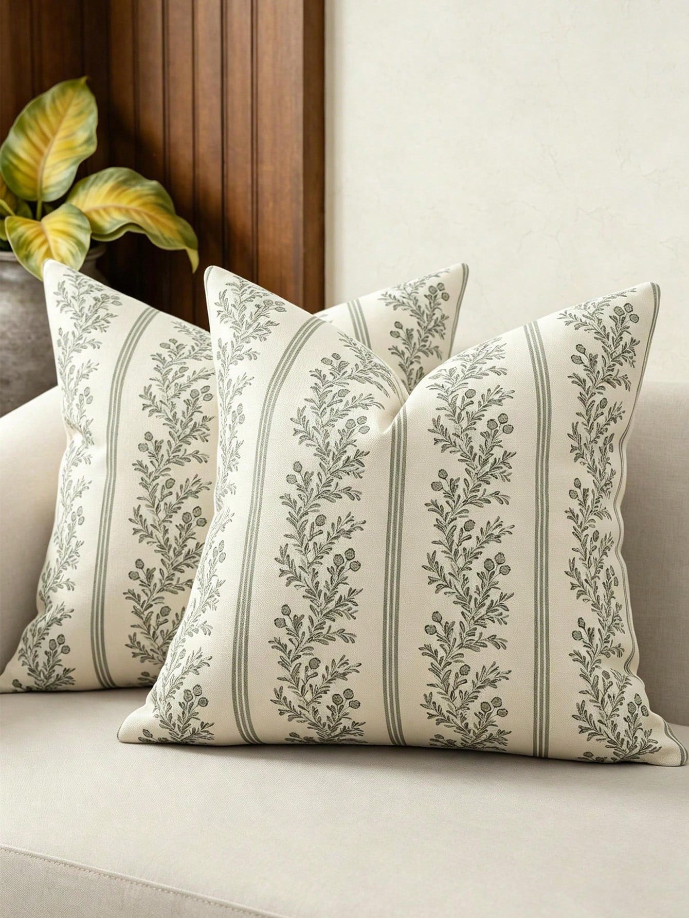 1pc Vintage Throw Pillow Covers, Striped Floral Pillow Cover Botanical Patterned Decorative Cushion Covers Modern Farmhouse Home Decor For Sofa Couch Bed Living Room, Cozy Corner