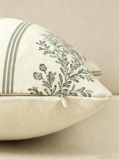 1pc Vintage Throw Pillow Covers, Striped Floral Pillow Cover Botanical Patterned Decorative Cushion Covers Modern Farmhouse Home Decor For Sofa Couch Bed Living Room, Cozy Corner