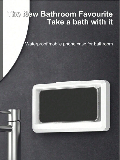 1pc Waterproof Bathroom Phone Case With Touch Screen Phone Holder, Convenient For Watching Videos And Shows In Shower Or Kitchen Sink, No Drilling Required, Bathroom Accessory, Room Decor