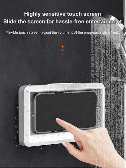 1pc Waterproof Bathroom Phone Case With Touch Screen Phone Holder, Convenient For Watching Videos And Shows In Shower Or Kitchen Sink, No Drilling Required, Bathroom Accessory, Room Decor