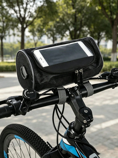 1pc Waterproof Bicycle Handlebar Bag, Oxford Fabric Large Capacity Front Storage Pouch, Suitable For Mountain Bike/Electric Bike/Scooter, Can Hold Phone, Fashion Glasses, Keys And Tools, Universal For
