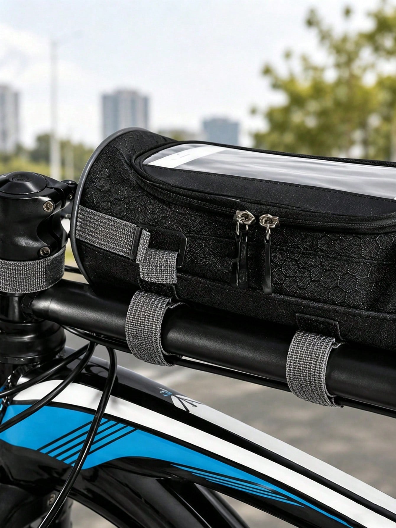 1pc Waterproof Bicycle Handlebar Bag, Oxford Fabric Large Capacity Front Storage Pouch, Suitable For Mountain Bike/Electric Bike/Scooter, Can Hold Phone, Fashion Glasses, Keys And Tools, Universal For