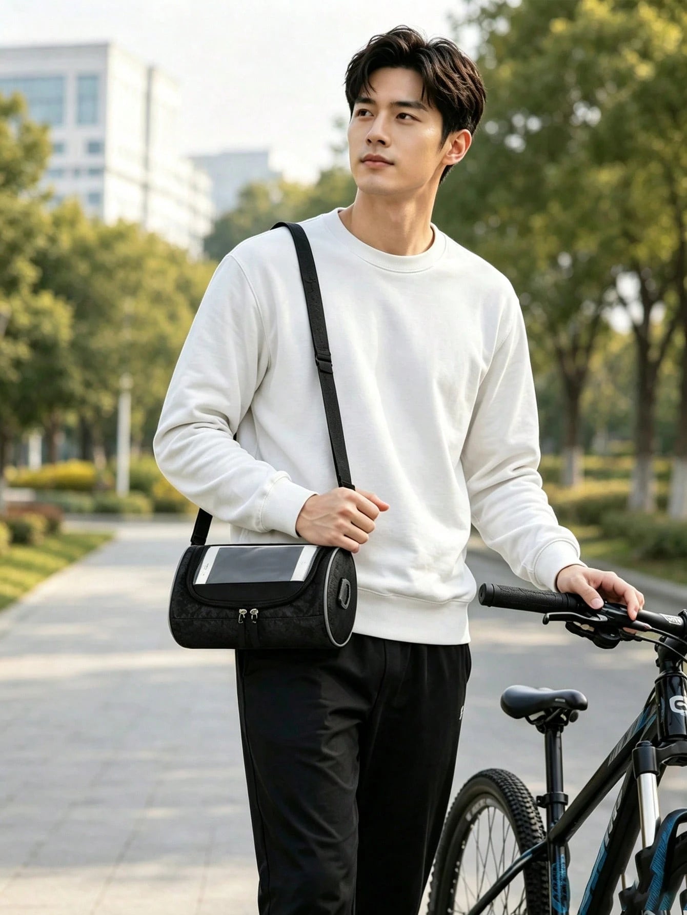 1pc Waterproof Bicycle Handlebar Bag, Oxford Fabric Large Capacity Front Storage Pouch, Suitable For Mountain Bike/Electric Bike/Scooter, Can Hold Phone, Fashion Glasses, Keys And Tools, Universal For