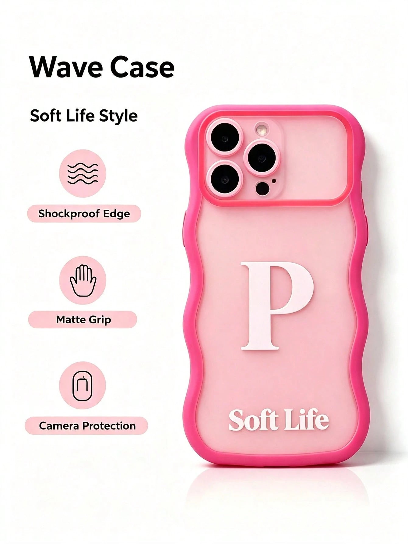 1pc Wavy Border Letter P Soft Life Smartphone Case Compatible With Apple 11 12 13 14 15 16 17 Pro Matte Anti-Fingerprint Shockproof Protective Phone Cover