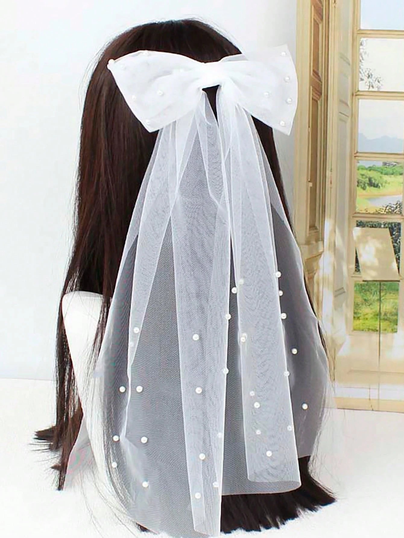 1pc White Bride Birdcage Veil, Faux Pearl Mesh Veil, Simple Style For Wedding Registration, Short Veil For Party, Faux Pearl Hair Clip, Wedding Dress Accessory, Simple Design Veil Hair Clip