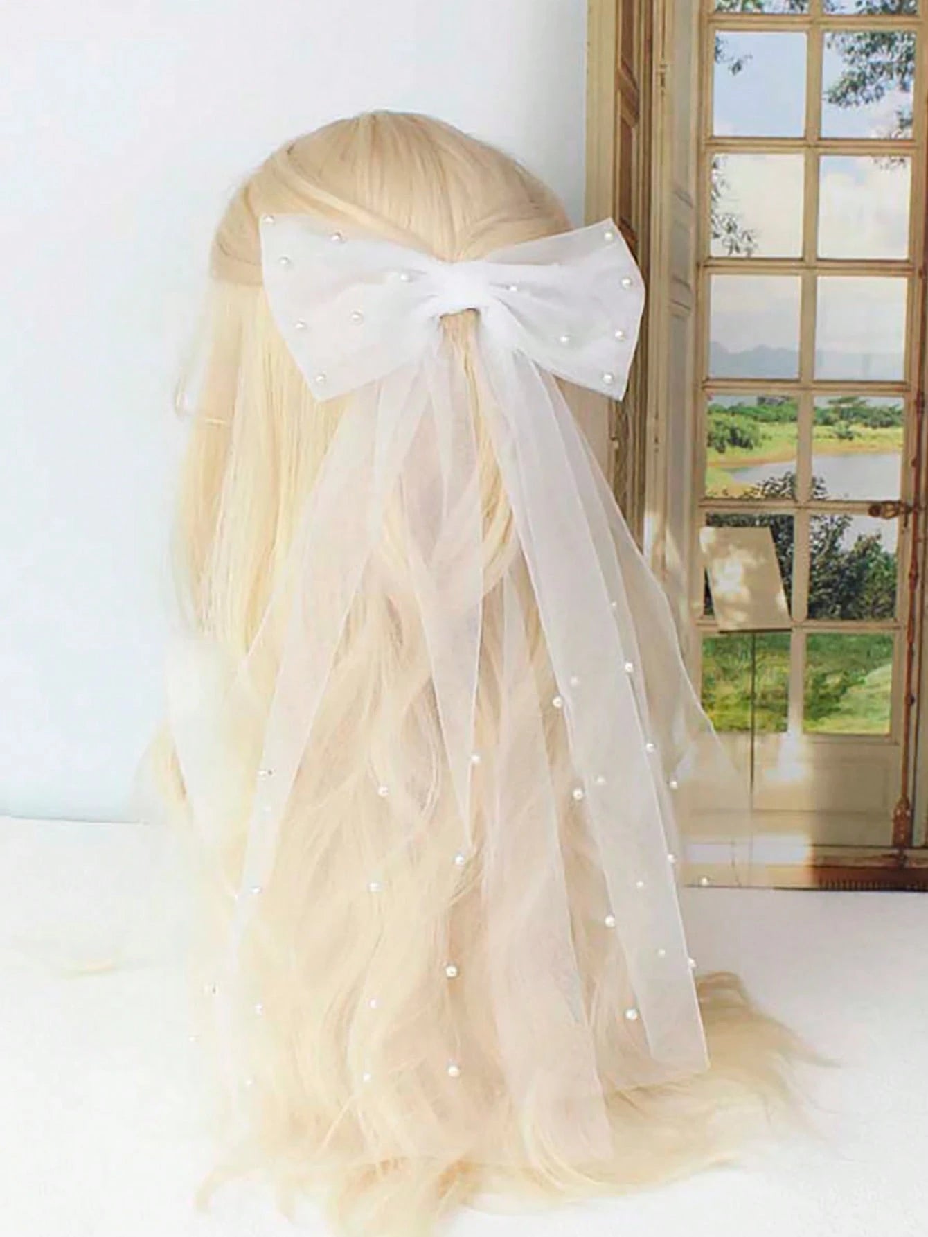 1pc White Bride Birdcage Veil, Faux Pearl Mesh Veil, Simple Style For Wedding Registration, Short Veil For Party, Faux Pearl Hair Clip, Wedding Dress Accessory, Simple Design Veil Hair Clip