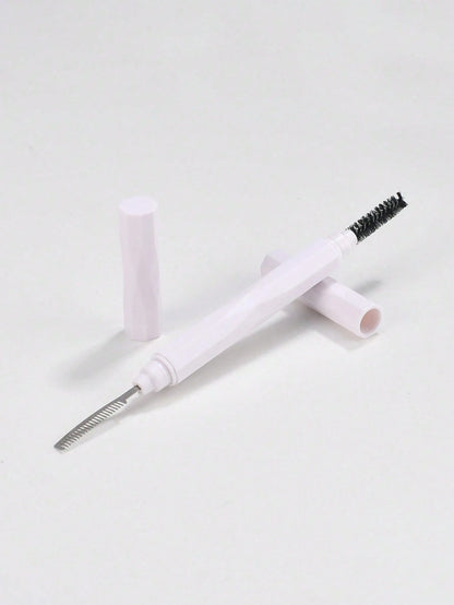 1pc White Double Headed Eyebrow Brush Makeup Brush Eyelash Curling Eyebrow Comb Beauty Tool Portable Double Headed Dustproof, Stainless Steel Comb With Protective Cover, Multi Functional Eyelash Comb