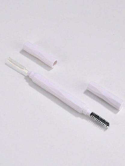 1pc White Double Headed Eyebrow Brush Makeup Brush Eyelash Curling Eyebrow Comb Beauty Tool Portable Double Headed Dustproof, Stainless Steel Comb With Protective Cover, Multi Functional Eyelash Comb
