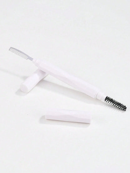 1pc White Double Headed Eyebrow Brush Makeup Brush Eyelash Curling Eyebrow Comb Beauty Tool Portable Double Headed Dustproof, Stainless Steel Comb With Protective Cover, Multi Functional Eyelash Comb