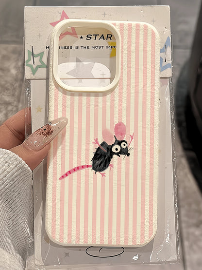 1pc White Striped Cartoon Cute Mouse Minimalist Shockproof TPU Phone Case, Compatible With Apple 17, 16, 15, 14, 13, 12, 11 Pro Max, Air, And Series