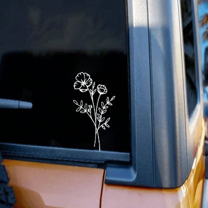 1pc Wild Flower Car Sticker, Suitable For Car Window, Laptop Back, Computer, Luggage, Car Parts, Car Line Drawing Sticker, Bouquet Sticker And Women Sticker