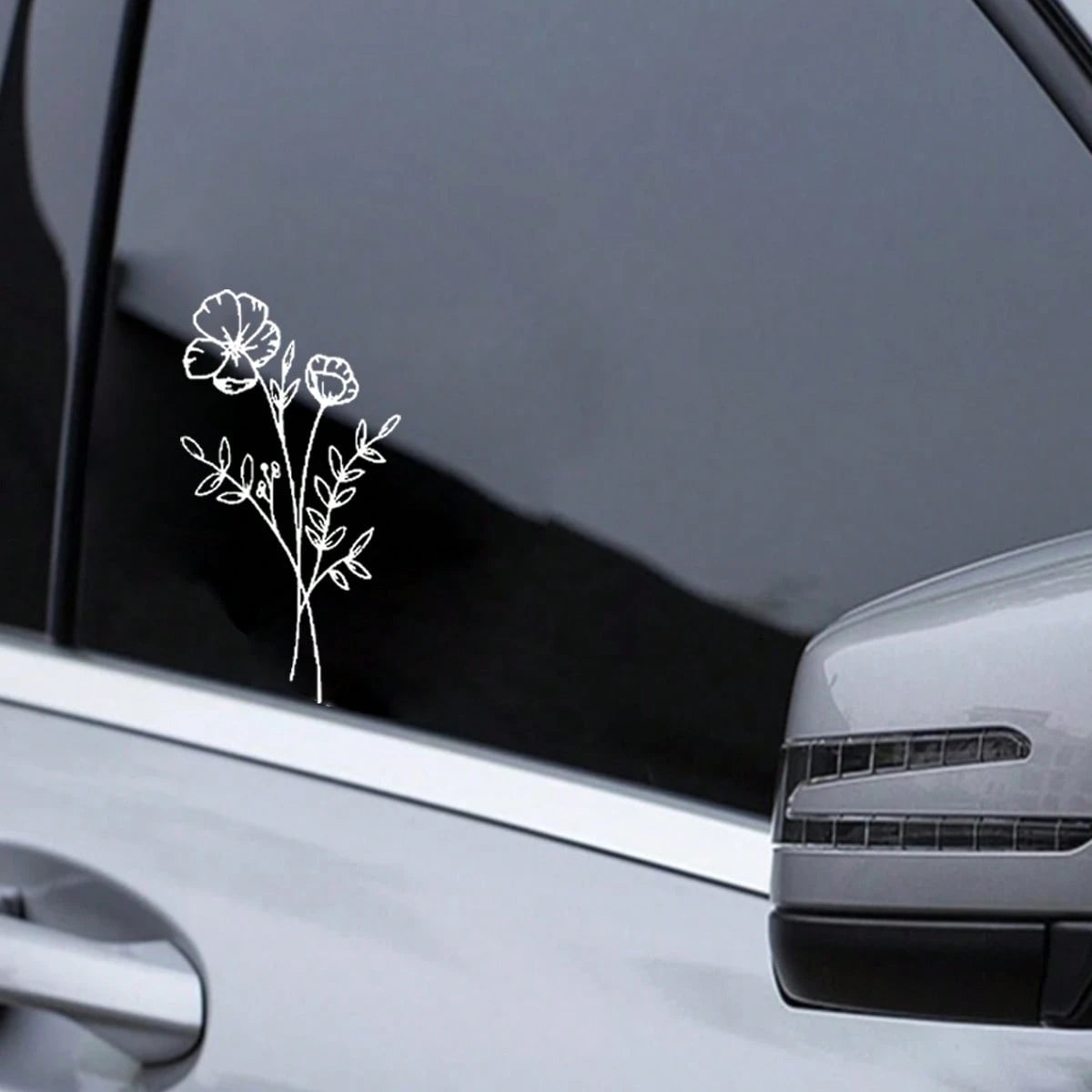 1pc Wild Flower Car Sticker, Suitable For Car Window, Laptop Back, Computer, Luggage, Car Parts, Car Line Drawing Sticker, Bouquet Sticker And Women Sticker