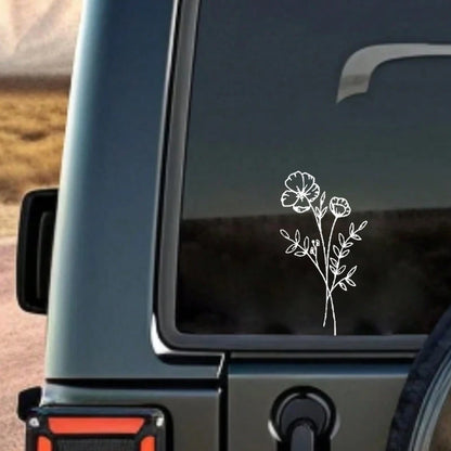 1pc Wild Flower Car Sticker, Suitable For Car Window, Laptop Back, Computer, Luggage, Car Parts, Car Line Drawing Sticker, Bouquet Sticker And Women Sticker
