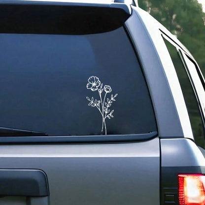 1pc Wild Flower Car Sticker, Suitable For Car Window, Laptop Back, Computer, Luggage, Car Parts, Car Line Drawing Sticker, Bouquet Sticker And Women Sticker
