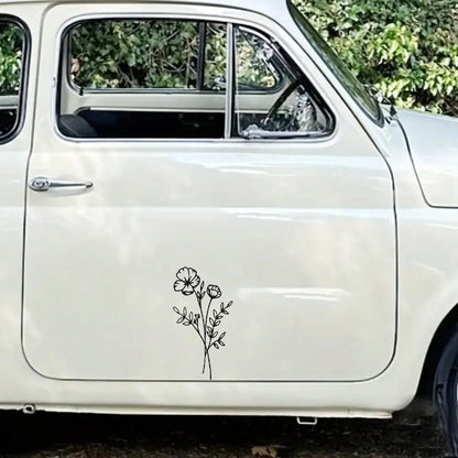 1pc Wild Flower Car Sticker, Suitable For Car Window, Laptop Back, Computer, Luggage, Car Parts, Car Line Drawing Sticker, Bouquet Sticker And Women Sticker