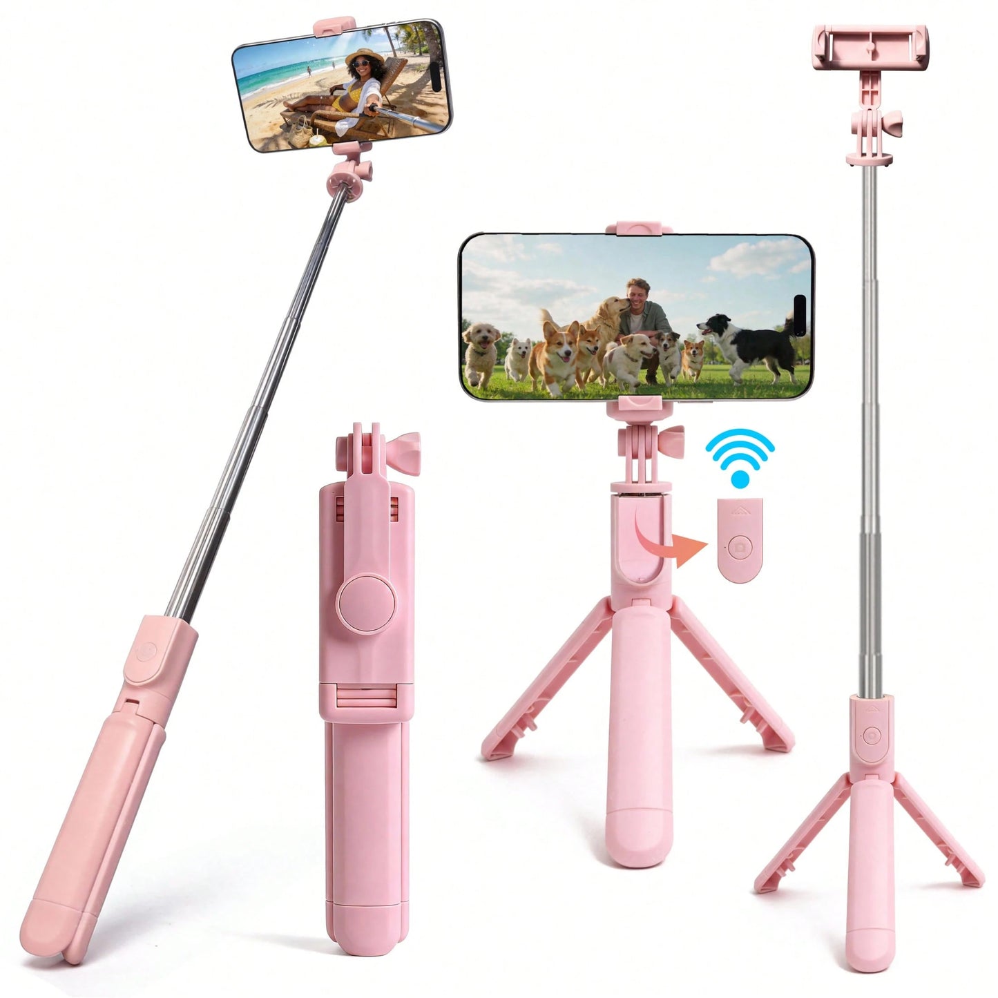1PC Wireless Selfie Stick With Tripod, Remote Control, Phone Holder And Built-In Tripod, Compatible With Android Phones, Suitable For Summer Vacation, Travel, Outdoor Activities, Live Streaming