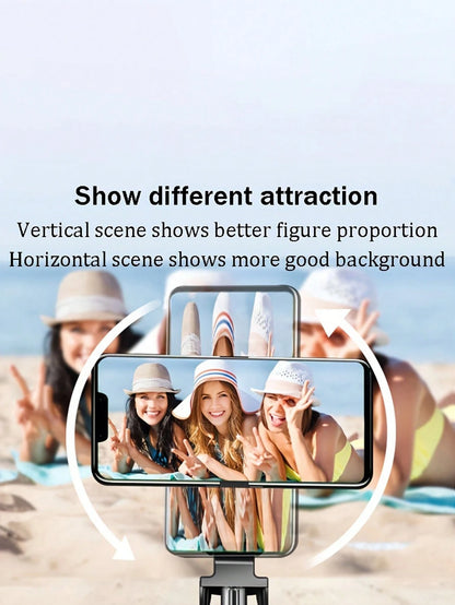 1pc Wireless Selfie Stick With Tripod, Remote Control, Phone Holder And Built-In Tripod, Suitable For Summer Vacation, Travel, Outdoor Activities, Live Streaming And Stable Recording, For Vlogging