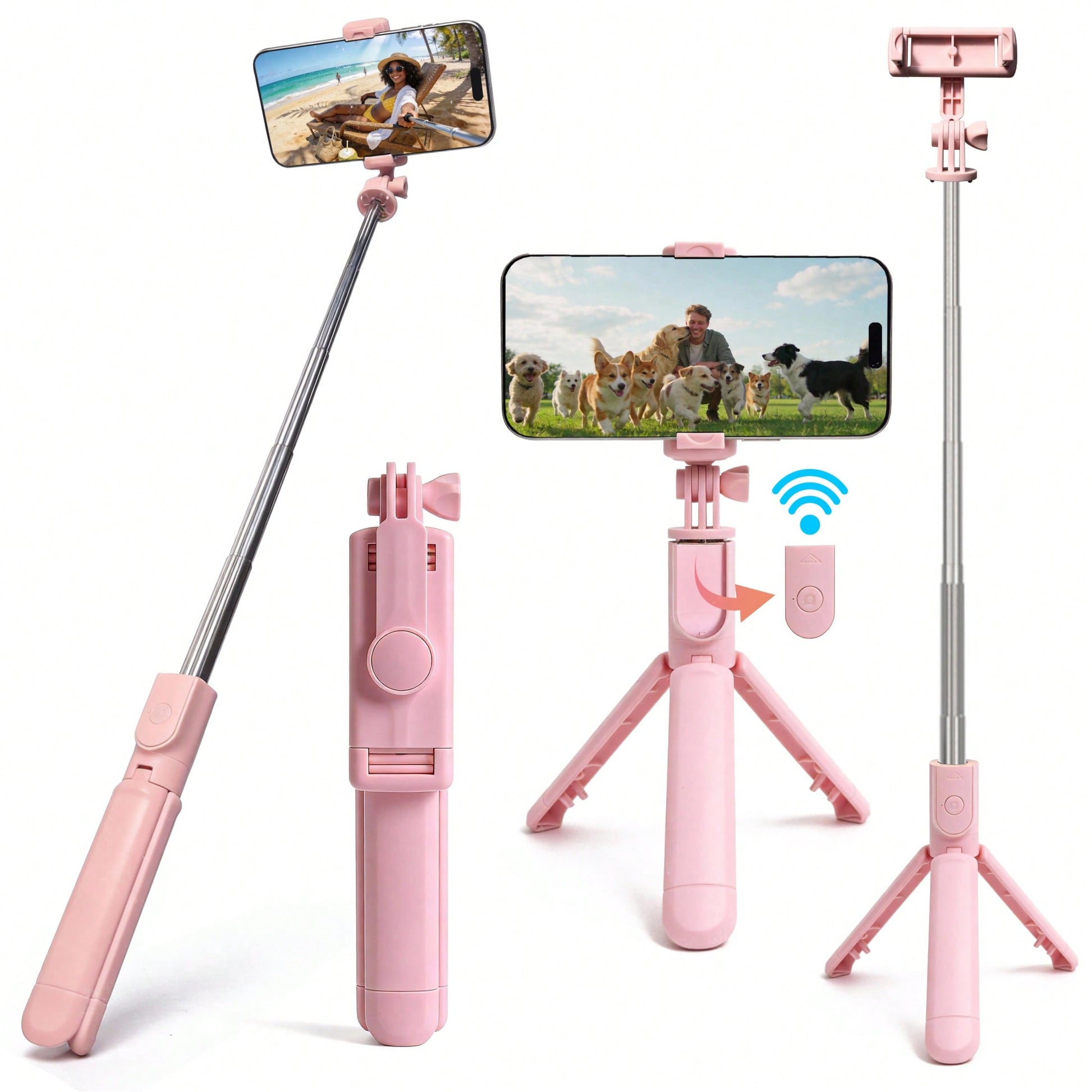 1PC Wireless Selfie Stick With Tripod, Remote Control, Phone Holder And Built-In Tripod, Compatible With Android Phones, Suitable For Summer Vacation, Travel, Outdoor Activities, Live Streaming