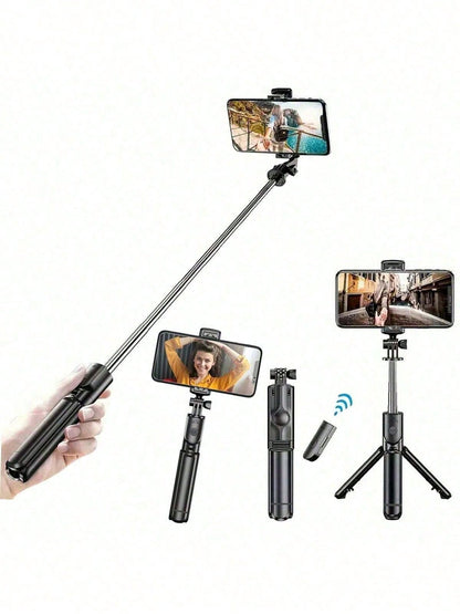 1pc Wireless Selfie Stick With Tripod, Remote Control, Phone Holder And Built-In Tripod, Suitable For Summer Vacation, Travel, Outdoor Activities, Live Streaming And Stable Recording, For Vlogging
