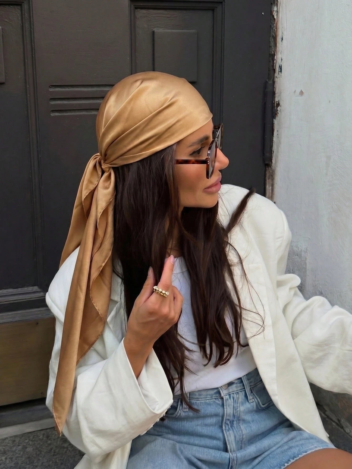 1pc Women's Casual Solid Color Satin Scarf/Bandana, Minimalist Spring/Summer Hair Accessory, Suitable For Vacation, Beach Party, Street Fashion, French Girl Style