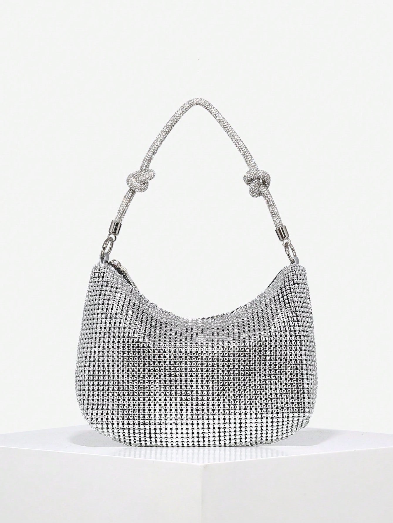 1pc Women's Elegant Rhinestone Mesh Sequin Embroidered Floral 3D Chunky Bracelet Clutch Bag, Suitable For Going Out, Dates, Parties, Wedding Items
