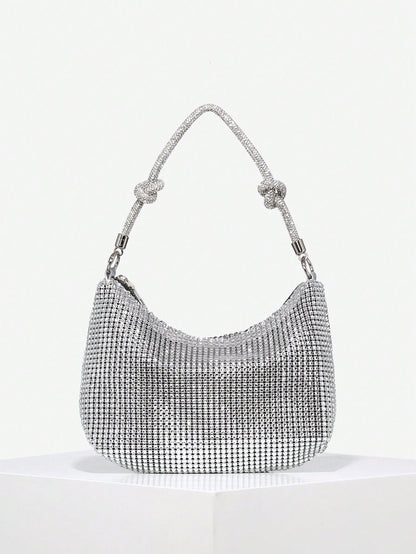 1pc Women's Elegant Rhinestone Mesh Sequin Embroidered Floral 3D Chunky Bracelet Clutch Bag, Suitable For Going Out, Dates, Parties, Wedding Items
