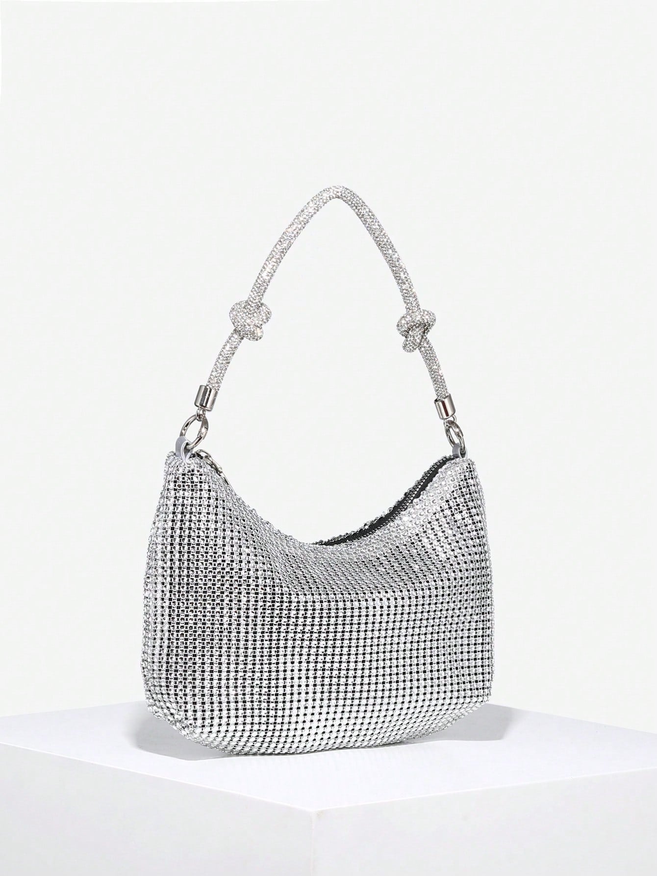 1pc Women's Elegant Rhinestone Mesh Sequin Embroidered Floral 3D Chunky Bracelet Clutch Bag, Suitable For Going Out, Dates, Parties, Wedding Items