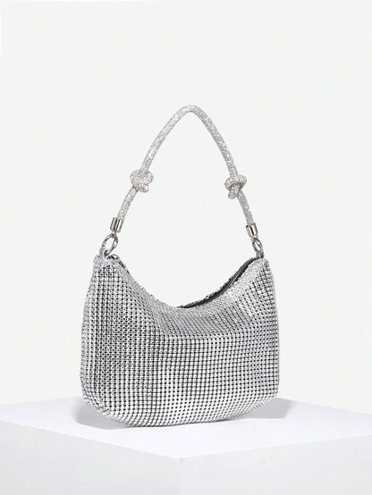 1pc Women's Elegant Rhinestone Mesh Sequin Embroidered Floral 3D Chunky Bracelet Clutch Bag, Suitable For Going Out, Dates, Parties, Wedding Items